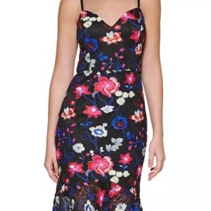 GUESS Embroidered Lace Mid Dress